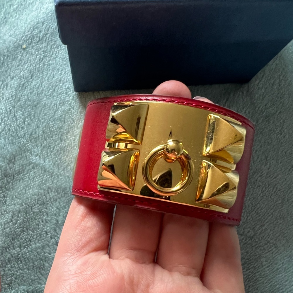 Hermes small red CDC bracelet with gold hardware